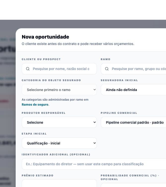 Formulário de criação de oportunidade